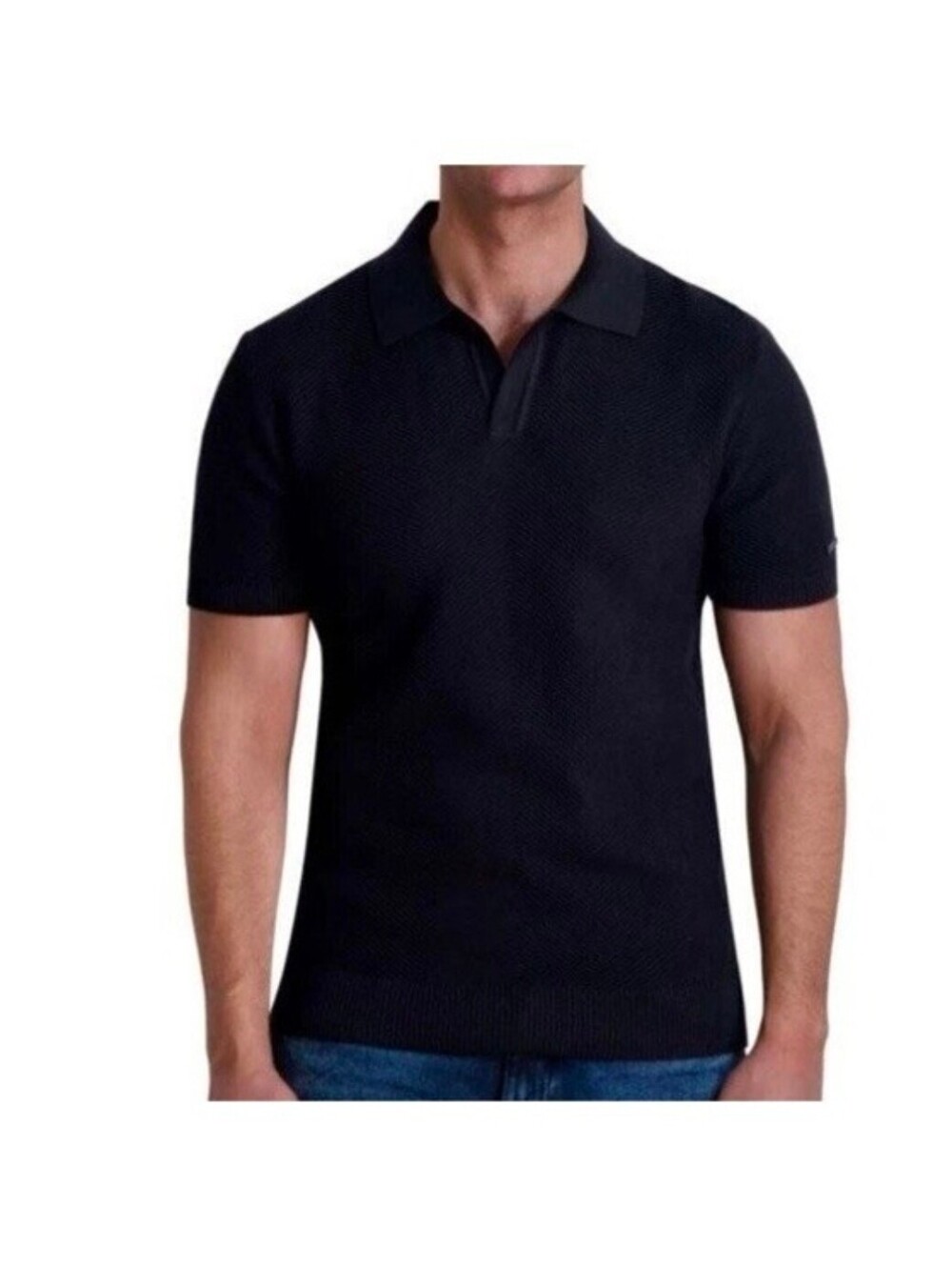 Karl Lagerfeld Paris Size Large Chevron-Textured Johnny Collar Polo Sweater